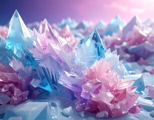 Close-up of pastel-colored crystalline formations, lit by soft light