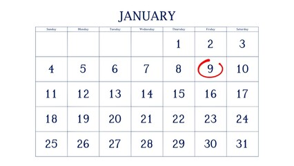 Marking the 9 January date on the calendar with a circle
