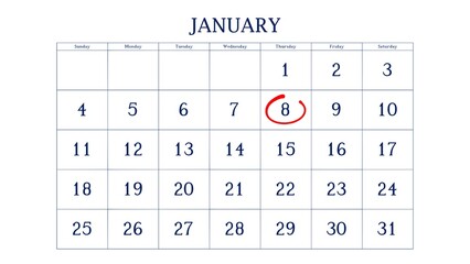 Marking the 8 January date on the calendar with a circle