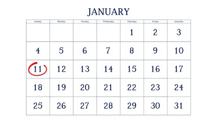 Marking the 11 January date on the calendar with a circle
