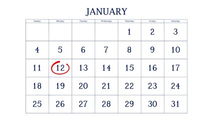Marking the 12 January date on the calendar with a circle