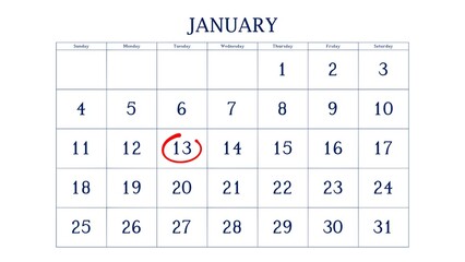 Marking the 13 January date on the calendar with a circle