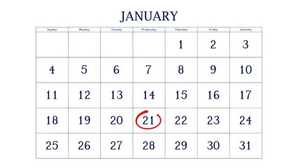Marking the 21 January date on the calendar with a circle