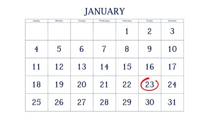 Marking the 23 January date on the calendar with a circle