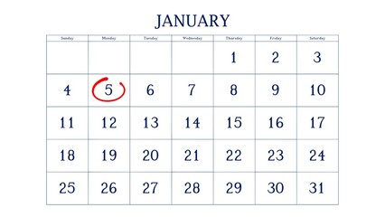 Marking the 5 January date on the calendar with a circle