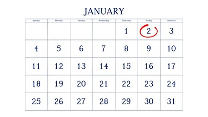 Marking the 2 January date on the calendar with a circle