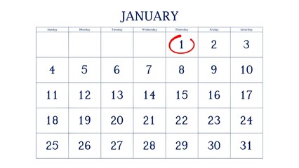 Marking the 1 January date on the calendar with a circle
