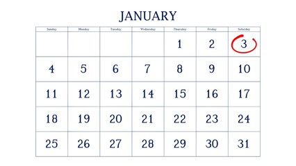 Marking the 3 January date on the calendar with a circle