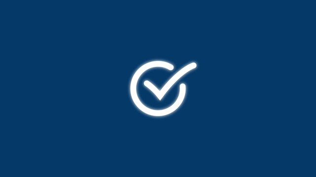 check mark icon.Animated check mark icon in white against dark blue background for positive affirmations and approved actions. isolated tick mark or confirm icon animation. 4k video