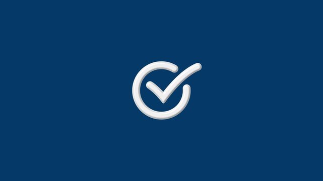 check mark icon.Animated check mark icon in white against dark blue background for positive affirmations and approved actions. isolated tick mark or confirm icon animation. 4k video