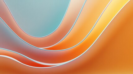 Abstract smooth curved wave shapes in gradient shades of orange, peach, and light blue creating a flowing harmonious visual