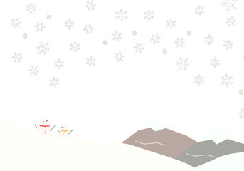 仲良し雪だるまと雪の結晶　冬の風景背景透過素材