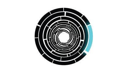 Fototapeta premium Circular labyrinth with highlighted path in modern minimalist design with contrasting black and white colors on digital illustration for business