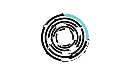 Black and Blue Circular Brush Stroke on White Background