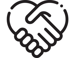 Handshake in Heart Shape with Simple Lines and Minimalist Design in Black and White for Business Partnership
