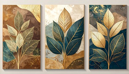 Abstract Gold Leaf Triptych Canvas Art