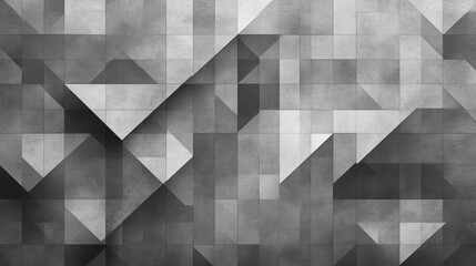 Abstract geometric pattern composed of various shades of gray in overlapping triangles and squares forming a textured mosaic with a sense of depth
