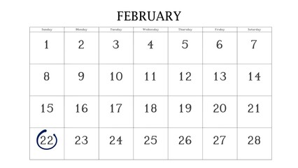 Marking the 22 February date on the calendar with a circle