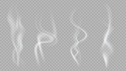 Realistic steam or smoke on hot tea, coffee, food. PNG Stock royalty free