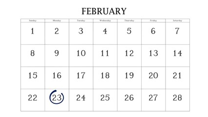 Marking the 23 February date on the calendar with a circle