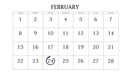 Marking the 24 February date on the calendar with a circle
