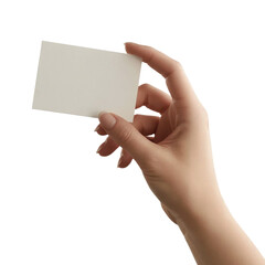 Obraz premium Female Hand Holding Small Blank Note Card Minimal Style
