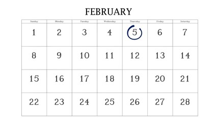Marking the 5 February date on the calendar with a circle