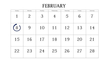 Marking the 8 February date on the calendar with a circle