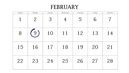 Marking the 9 February date on the calendar with a circle