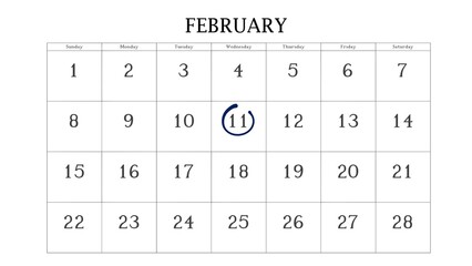 Marking the 11 February date on the calendar with a circle