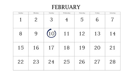 Marking the 10 February date on the calendar with a circle