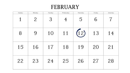 Marking the  February date on the calendar with a circle