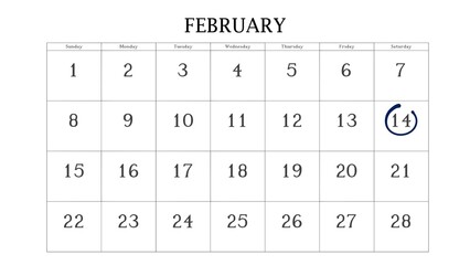 Marking the 14 February date on the calendar with a circle