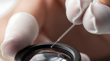 Precision Cleaning of Camera Lens with Delicate Tool and Glove Protection