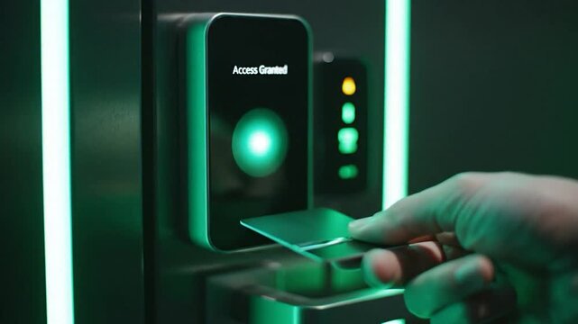 Person using card to unlock electronic door lock