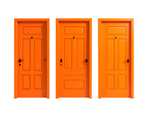 Obraz premium Three bright orange doors aligned, featuring paneling and black hardware