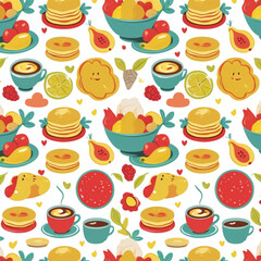 Colorful Breakfast Food Pattern Illustration