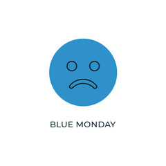 Blue monday sad face icon representing a depressing day in january isolated on transparent background