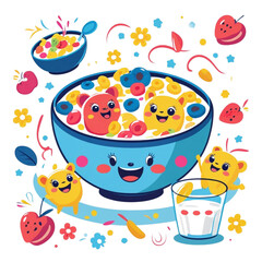Kids Breakfast Illustration with Milk and Cereal