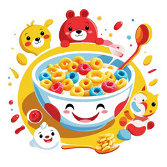 Kids Breakfast Illustration with Milk and Cereal