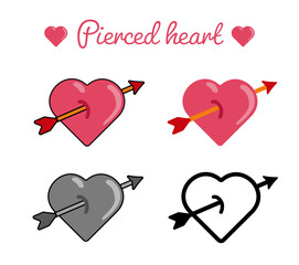 白背景に浮かぶピンク色のハートと矢の構成。愛情や恋の始まりを象徴する感情的モチーフデザイン｜恋愛,感情表現,ピンク,ハート,ベクター