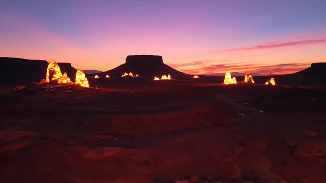 Enigmatic Sunstone Formations Glow with Internal Light at Dusk in a Dramatic Desert Landscape