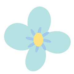 Cute blue flower sticker icon, perfect for cool, refreshing themes, or illustrating airy, calm, and elegant decorative designs.