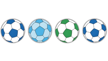 Four soccer balls isolated on transparent background