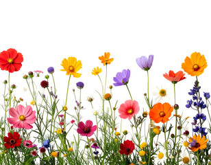 Fototapeta premium A vibrant, diverse meadow filled with blooming wildflowers against black