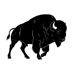 Black silhouette of a bison standing on a plain