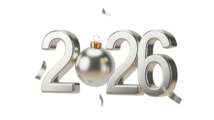Elegant 2020 new year celebration with silver ball and modern typography