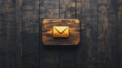 A wooden mailbox with an envelope on a dark wooden background
