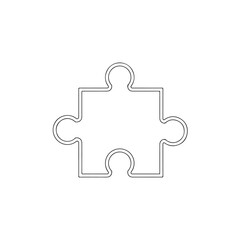 A black and white line art illustration of a single puzzle piece outline isolated on transparent background