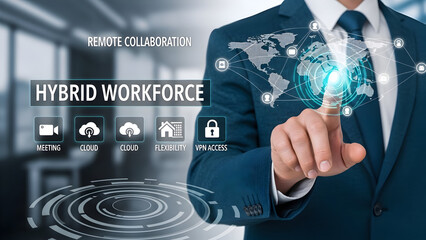 Hybrid Workforce Remote Collaboration Technology Concept